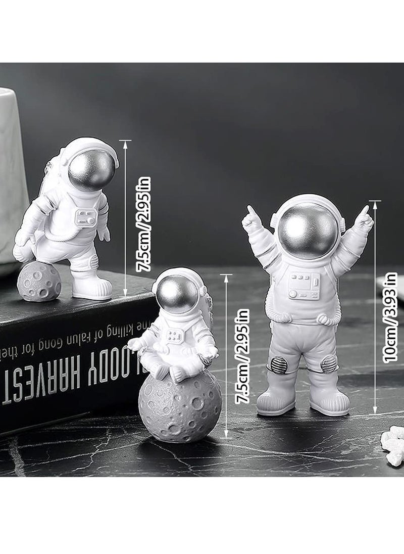 SYOSI - 3 Pcs Astronaut Figurines Cake Topper Outer Space Spaceman Action Figure Statue Tabletop Ornament Miniature Astronaut Figures for Outer Space Birthday Cake Decoration, Silver - Image 1
