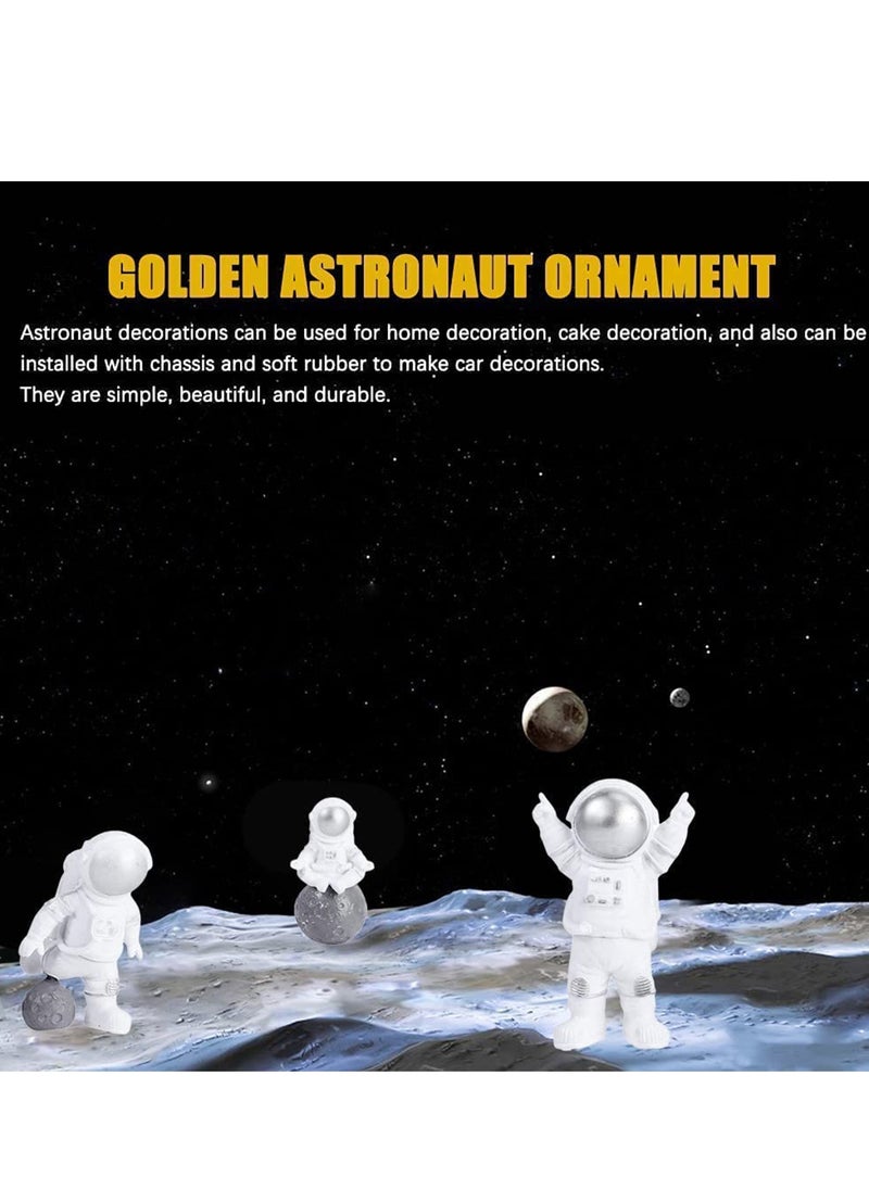 SYOSI - 3 Pcs Astronaut Figurines Cake Topper Outer Space Spaceman Action Figure Statue Tabletop Ornament Miniature Astronaut Figures for Outer Space Birthday Cake Decoration, Silver - Image 1