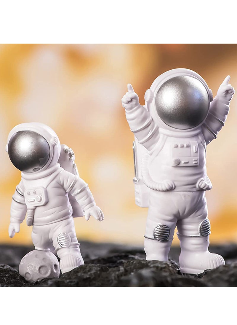 SYOSI - 3 Pcs Astronaut Figurines Cake Topper Outer Space Spaceman Action Figure Statue Tabletop Ornament Miniature Astronaut Figures for Outer Space Birthday Cake Decoration, Silver - Image 1