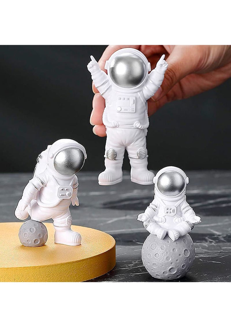 SYOSI - 3 Pcs Astronaut Figurines Cake Topper Outer Space Spaceman Action Figure Statue Tabletop Ornament Miniature Astronaut Figures for Outer Space Birthday Cake Decoration, Silver - Image 1