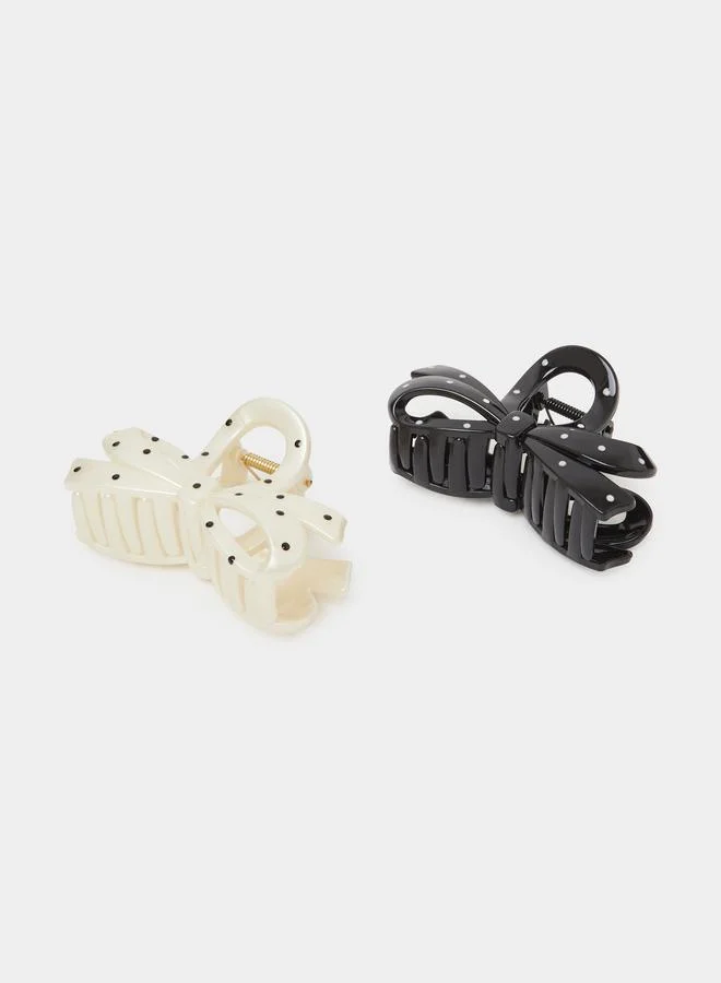 ستايلي Pack of 2 - Multi-Color Polka Dot Print Bow Shape Claw Clip