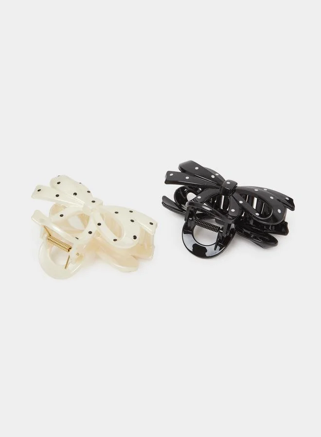 Styli  Pack of 2 - Multi-Color Polka Dot Print Bow Shape Claw Clip for Women | Best Price UAE