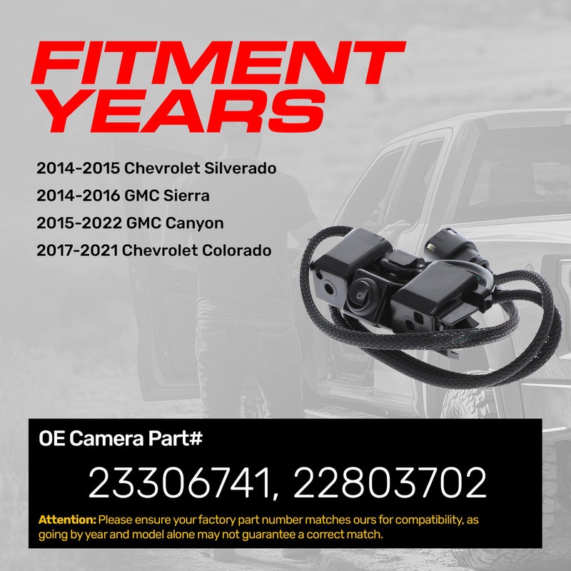 Master Tailgaters Replacement for Chevrolet Silverado (2014-2015), Colorado (2017-2021) / GMC Sierra (2014-2016), Canyon (2015-2022) Backup Camera OE Part # 23306741, 22803702 - Image 2