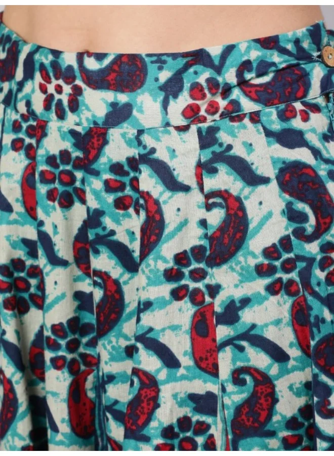 AKS Blue Floral Print Kalidar Lehenga Choli With Dupatta