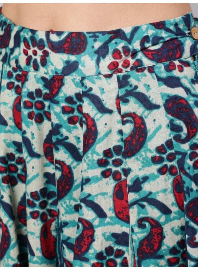 AKS Blue Floral Print Kalidar Lehenga Choli With Dupatta - Image 3