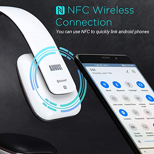 August EP636 Bluetooth Headphones - Wireless On-Ear Headphones with NFC/Headset Microphone - White - Image 3