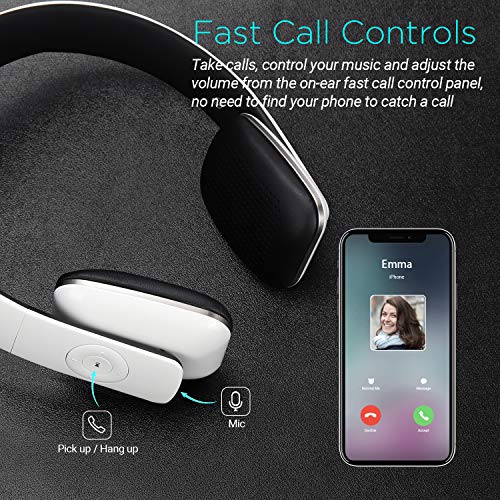 August EP636 Bluetooth Headphones - Wireless On-Ear Headphones with NFC/Headset Microphone - White - Image 4