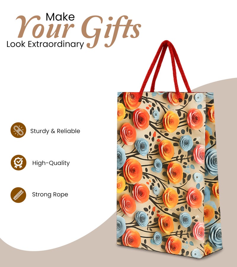 KOSY Paper Gift Bag for Gifting and Return Gifts Medium Designer Printed Paper Carry Bag Golden Print Design for Chocolates Jewelry Accessories Events and Celebrations Pack of 10 - Image 2