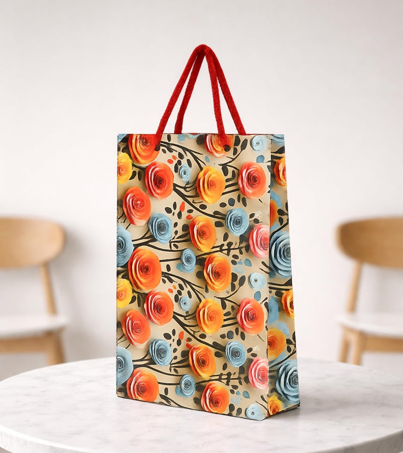 KOSY Paper Gift Bag for Gifting and Return Gifts Medium Designer Printed Paper Carry Bag Golden Print Design for Chocolates Jewelry Accessories Events and Celebrations Pack of 10 - Image 1