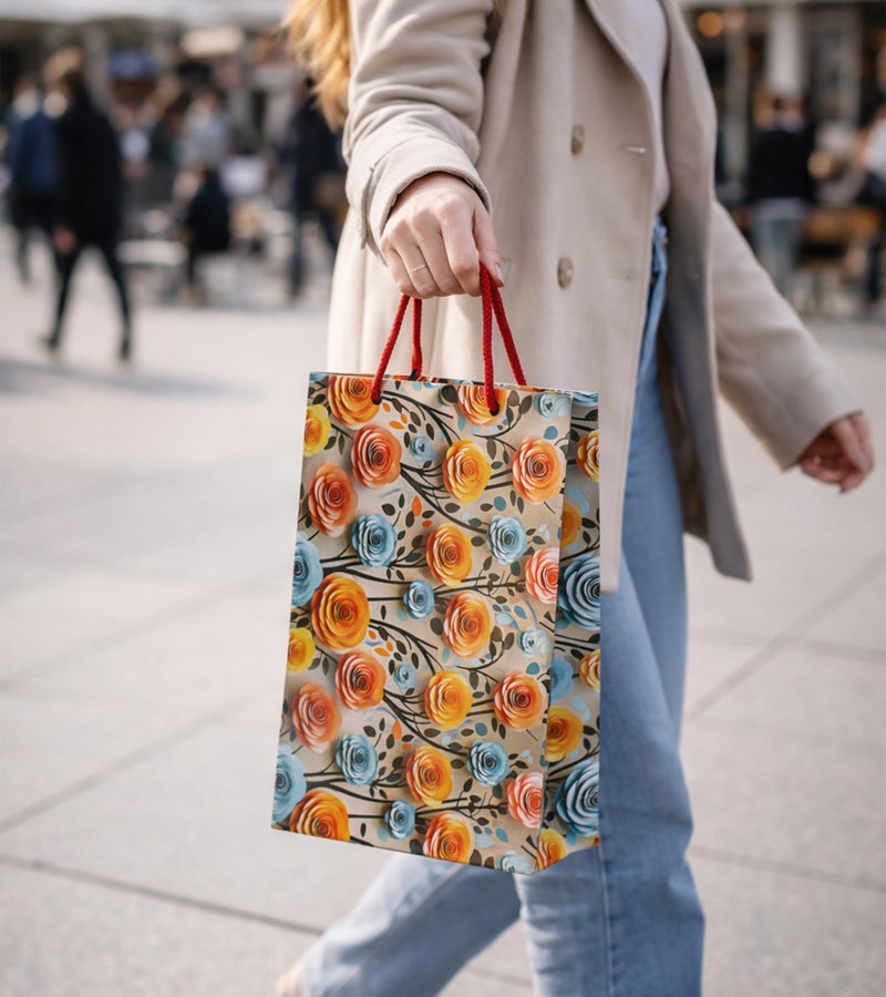 KOSY Paper Gift Bag for Gifting and Return Gifts Medium Designer Printed Paper Carry Bag Golden Print Design for Chocolates Jewelry Accessories Events and Celebrations Pack of 10 - Image 4