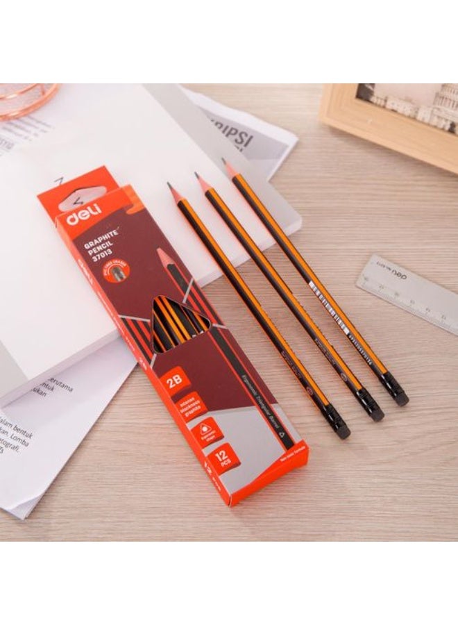 Deli Pack of 12 Graphite Pencil - 2B With Eraser E37013 - Image 1