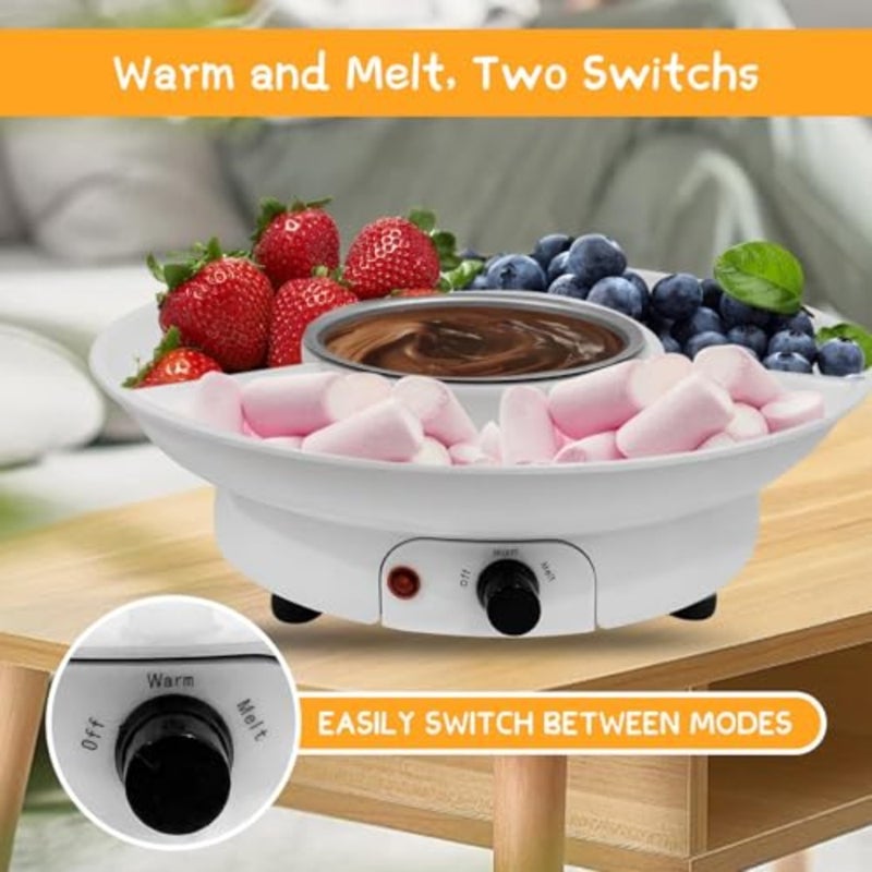 1pcs Electric Chocolate Fondue Maker With 2 Forks, 8.8-oz Chocolate Fondue kit - Temperature Control, Uk Plug 10.68 * 10.68 * 3.15in white - Image 5