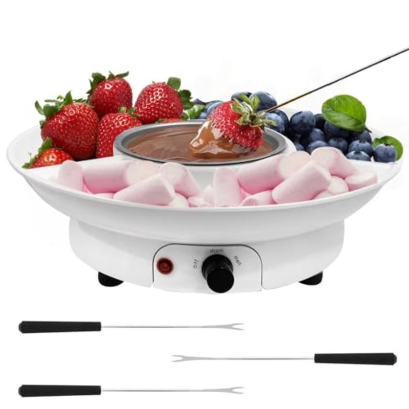 1pcs Electric Chocolate Fondue Maker With 2 Forks, 8.8-oz Chocolate Fondue kit - Temperature Control, Uk Plug 10.68 * 10.68 * 3.15in white - Image 1
