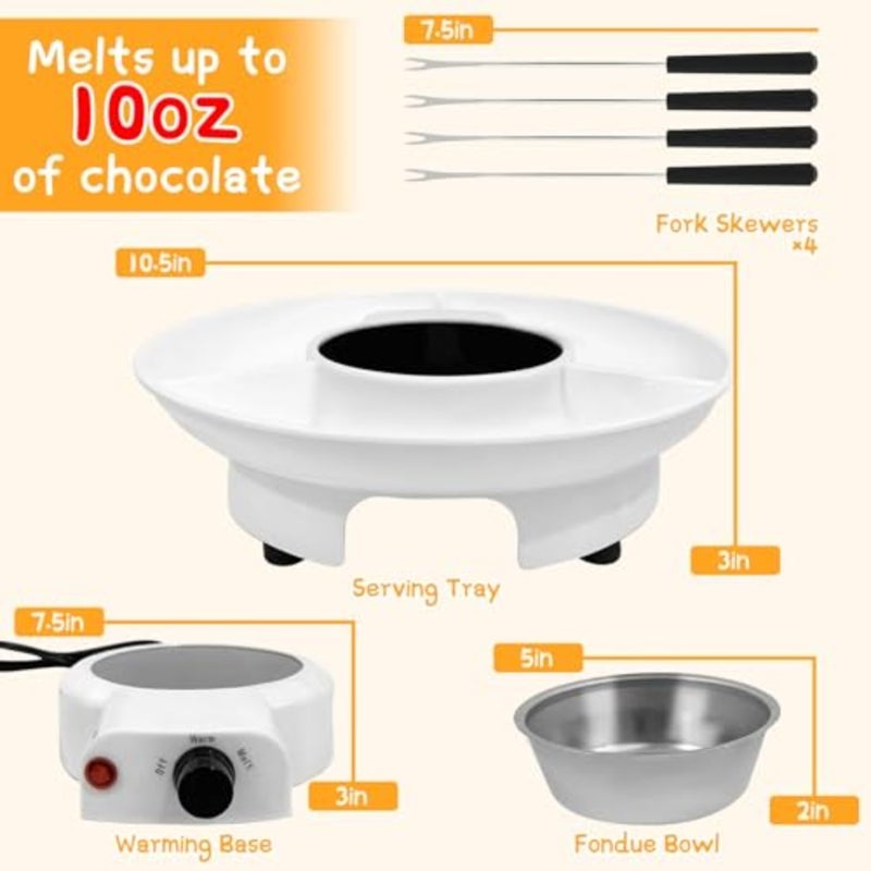 1pcs Electric Chocolate Fondue Maker With 2 Forks, 8.8-oz Chocolate Fondue kit - Temperature Control, Uk Plug 10.68 * 10.68 * 3.15in white - Image 2