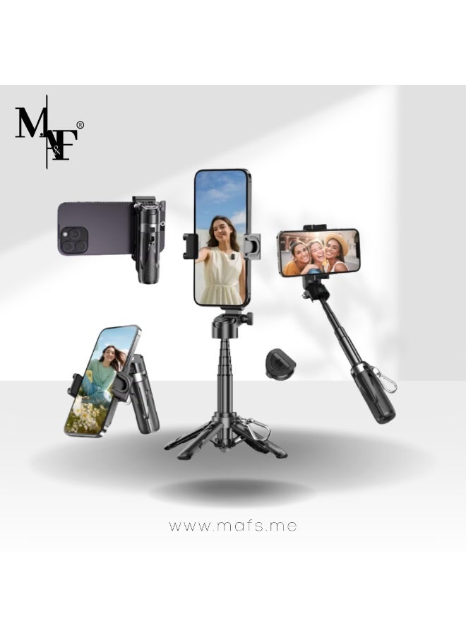 M.A&F's Mini Selfie Stick Tripod with Detachable Remote, 3 in 1 Portable Phone Handle Grip with 2 Cold Shoes, Pocket Size Phone Tripod for Vlog Livestreaming Photography(Black) - Image 1