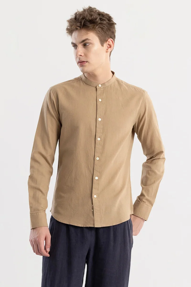سنيتش Khaki Solid Long Sleeve Slim Fit Shirt