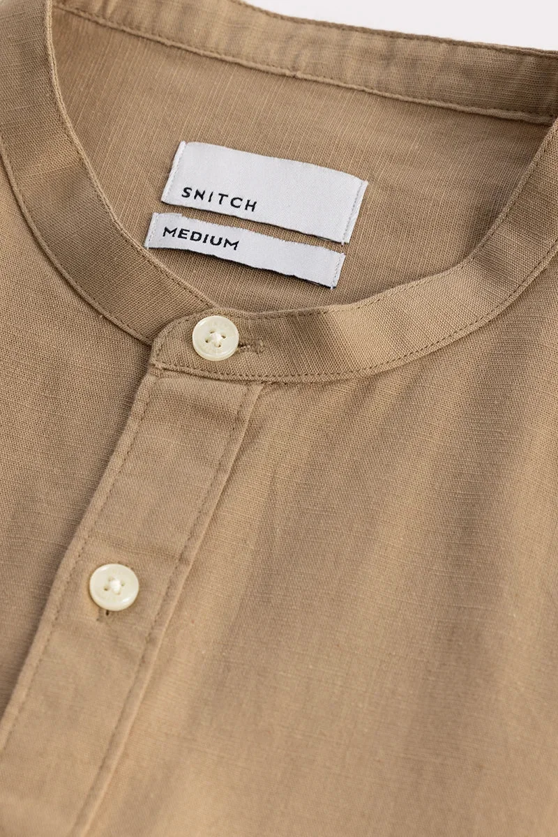 سنيتش Khaki Solid Long Sleeve Slim Fit Shirt