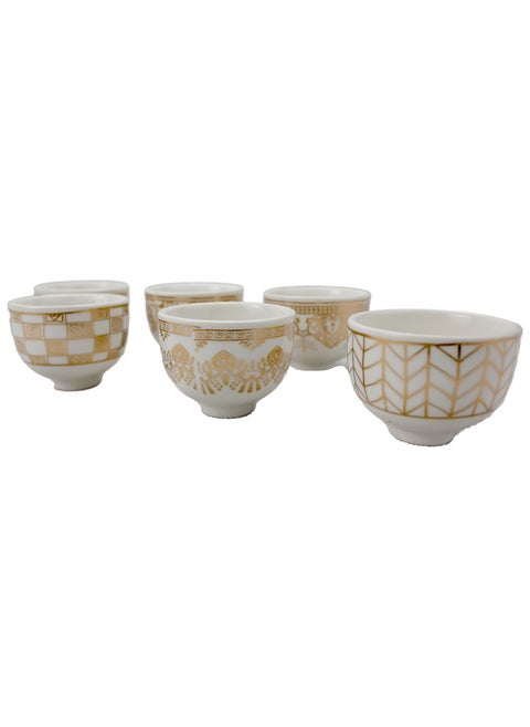Set of 6 5CM x 6CM Porcelain Moroccan Style Colorful Tea Cup Set in White and Gold Ancient Design