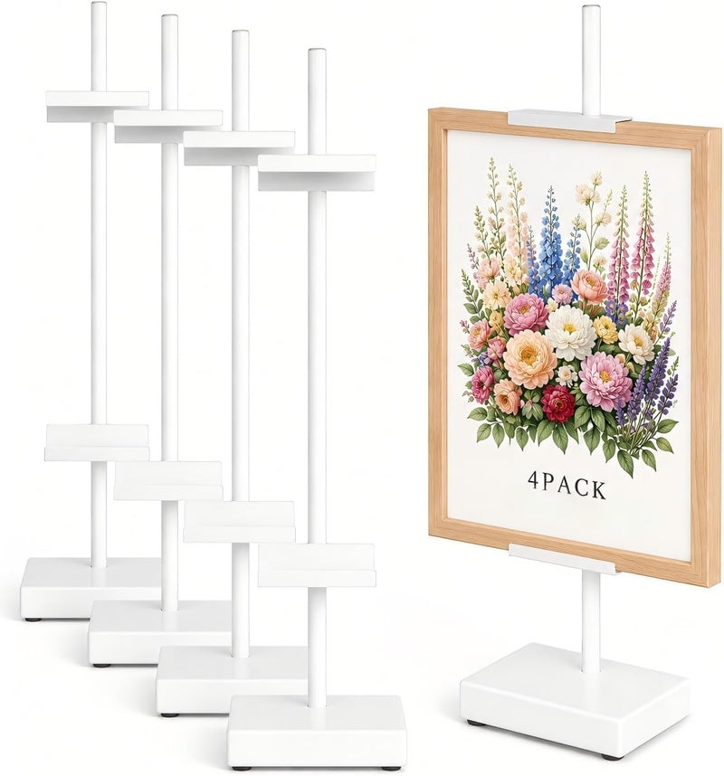 Victawks Adjustable Tabletop Easel Stand, White Picture Easels for Display Up to 17" H, Metal Picture Frame Holder Stand Table for Art, Photo (4 Pack) - Image 1