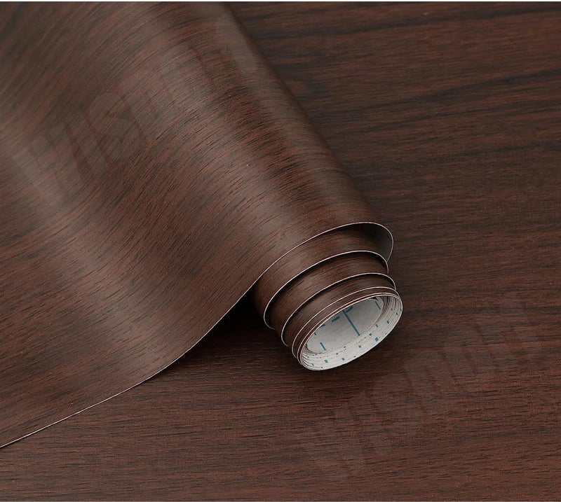 WISDOM Self Adhesive Vinyl Wood Grain Wallpaper for Furniture Vinyl Stickers Wooden Door Desktop Wall Papers Kitchen-Cupboard/Shelf Liner Sheet (16 x 96 Inch, Dark Wooden) - Image 1