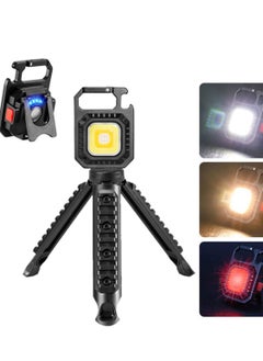 LED COB Flashlight Keychain Light with Stand,500 Lumen Rechargeable Keychain Flashlights, 4 Light Modes Portable Pocket Light with Folding Bracket Bottle Opener for Camping Emergency and Fishing