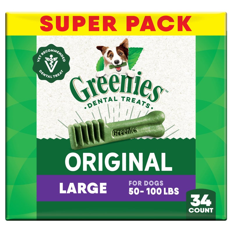 Greenies Veterinarian-Recommended Adult Natural Dental Dog Treats Large Size, Original Flavor, 54 oz. Pack, 34 Count - Image 1