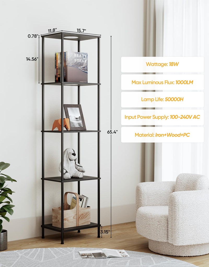 PARTPHONER Display Shelf with RGBW Light, Color Changing Curio Cabinet Floor Lamp with Shelves Corner Standing Column Lamp Etagere Organizer Tower Nightstand Bookcase for Living Room Bedroom Office DÃ©cor Black - Image 5