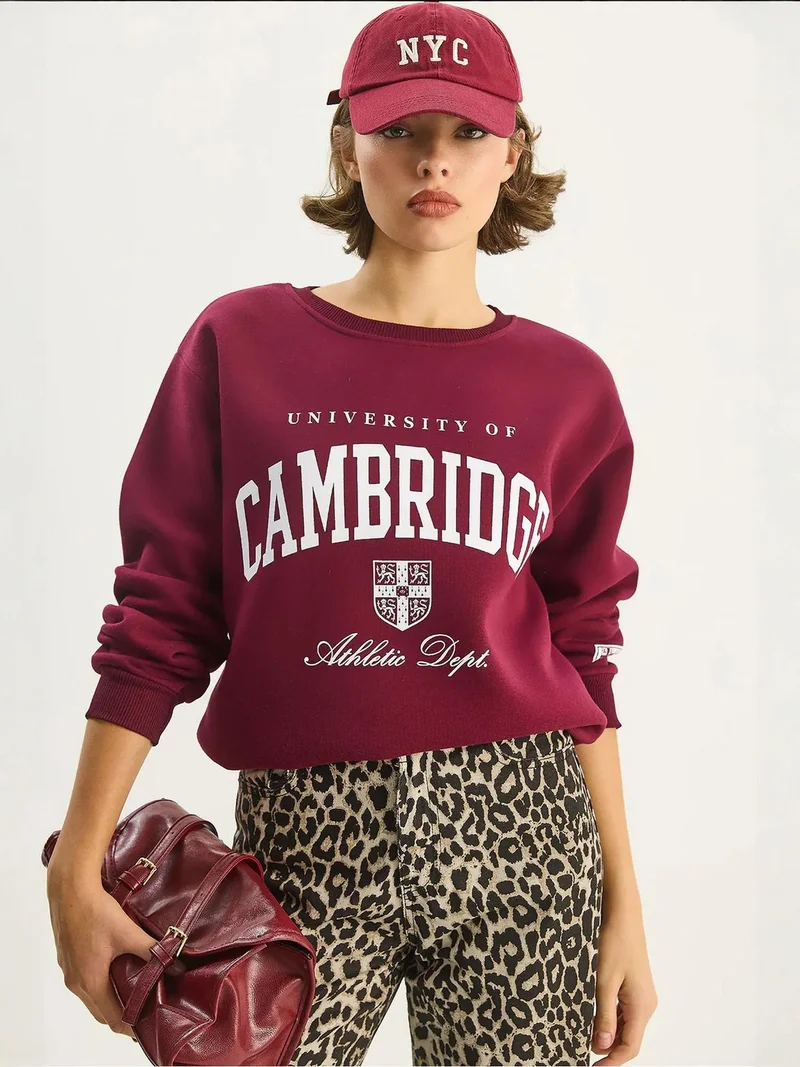 Bianco Lucci LUCCI Printed Ribbed Crew Neck Sweatshirt