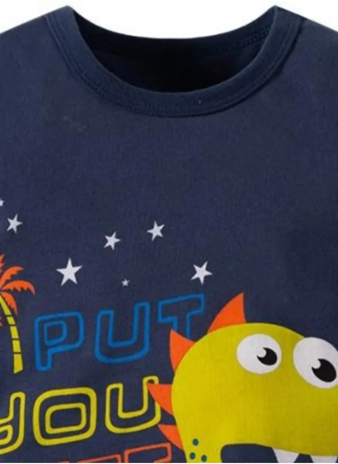 يونيكي Navy Blue Printed Short Sleeve Crew Neck T-Shirt