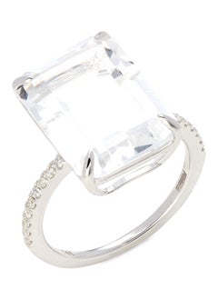 14K White Gold White Topaz and Diamond Ring for Women Size 7