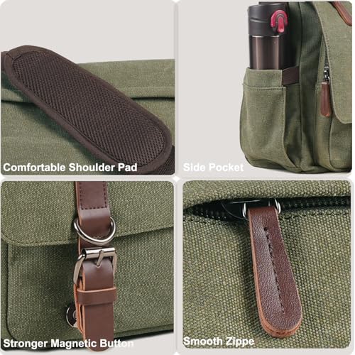Mactso Canvas Messenger Bag for Men Women,Travel Satchel Shoulder bag 15.6 Inch Laptop Bags Business(Green-Upgrade) - Image 4