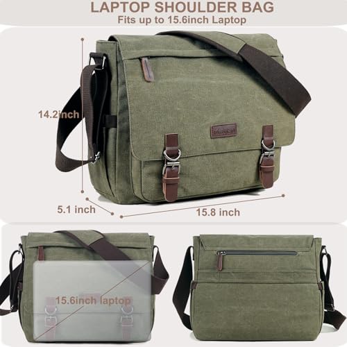 Mactso Canvas Messenger Bag for Men Women,Travel Satchel Shoulder bag 15.6 Inch Laptop Bags Business(Green-Upgrade) - Image 2