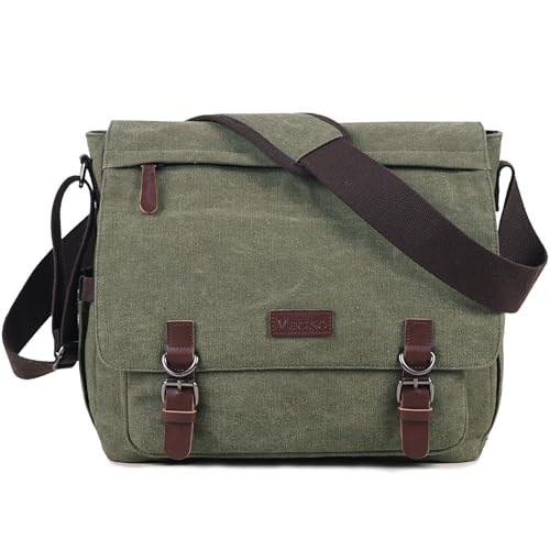 Mactso Canvas Messenger Bag for Men Women,Travel Satchel Shoulder bag 15.6 Inch Laptop Bags Business(Green-Upgrade) - Image 1