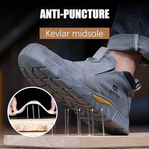 GLANOUDUN Welding Work Boots for Men - Grey Mid-Cut Slip on Steel Toe Shoes - Indestructible Steel Toe Boot for Welder Protective - ASTM Certified Safety Footwear for Construction & Industrial Use - Image 4