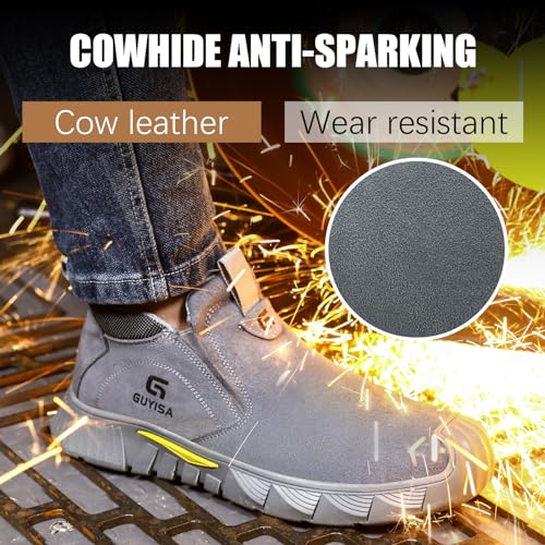 GLANOUDUN Welding Work Boots for Men - Grey Mid-Cut Slip on Steel Toe Shoes - Indestructible Steel Toe Boot for Welder Protective - ASTM Certified Safety Footwear for Construction & Industrial Use - Image 2