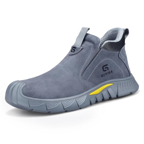 GLANOUDUN Welding Work Boots for Men - Grey Mid-Cut Slip on Steel Toe Shoes - Indestructible Steel Toe Boot for Welder Protective - ASTM Certified Safety Footwear for Construction & Industrial Use - Image 1