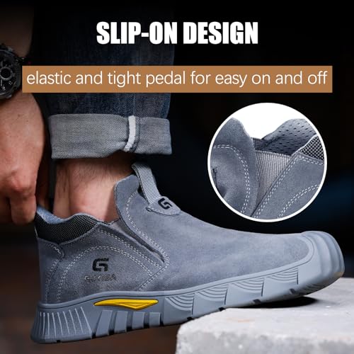 GLANOUDUN Welding Work Boots for Men - Grey Mid-Cut Slip on Steel Toe Shoes - Indestructible Steel Toe Boot for Welder Protective - ASTM Certified Safety Footwear for Construction & Industrial Use - Image 5