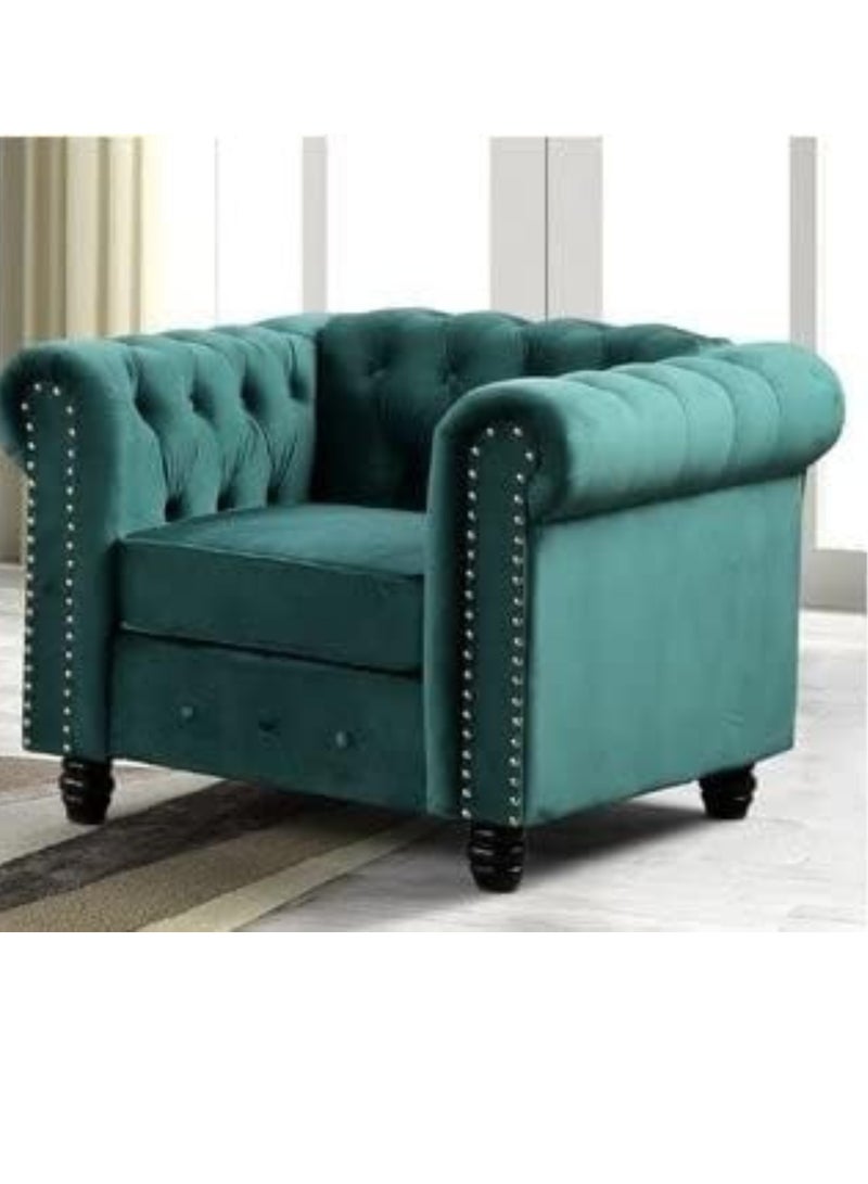 Maharat Al Bahar MAB Furnishings - 5-Seat Chesterfield Tufted Jewel-Toned Velvet Sofa with Scroll Arms, Green - Image 3