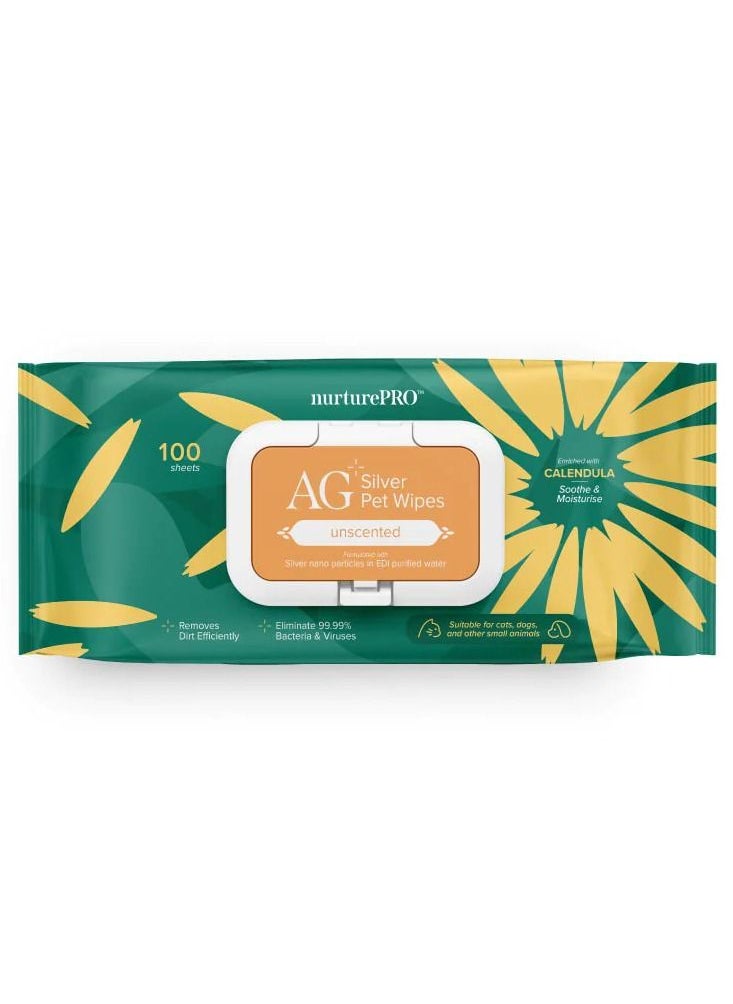 NurturePro AG+ Silver Pet Wet Wipes Unscented 100 Sheets 