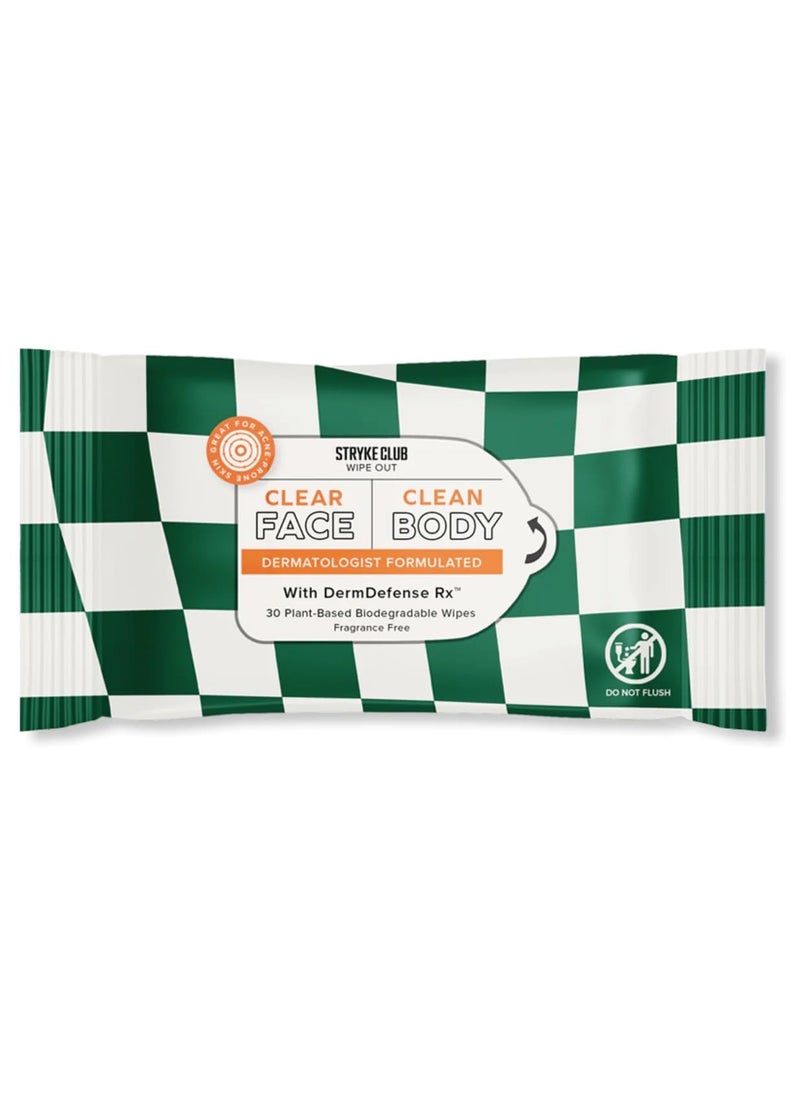 Stryke Club Wipe Out Cleansing Wipes Face and Body Wipes For Teens Gentle Skin Cleanser Biodegradable Hypoallergenic Unscented 30 count 
