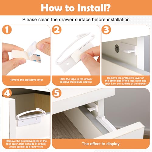 Coolrunner 8 Pack Child Safety Locks, Baby Proofing Drawers Locks, Coolrunner Baby Safety Invisible Drawer Latches with Strong Adhesive for Baby Care - No Tools or Drilling Required - Image 5