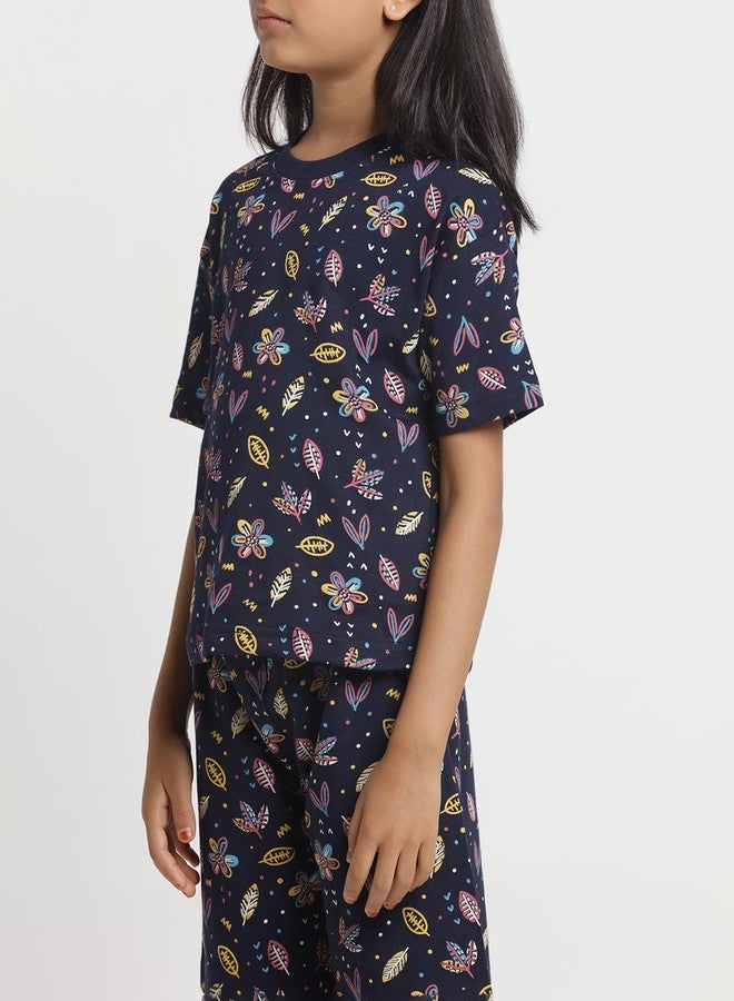 T2F Girls Cotton Printed Oversized Fit T-Shirt and Shorts Clothing Set (Pack of 3) - Image 5