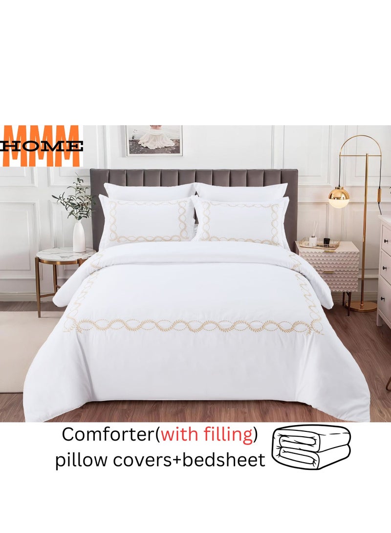 MMM HOME MMM HOME Embroidered 6pcs King size High Cotton Hotel Master Quality Microfiber Bedding Set Comforter/Bedsheet/Pillow covers set  - Image 2