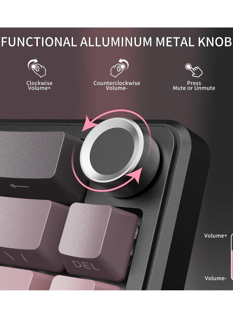 Attack Shark X66 Wireless Mechanical Gaming Keyboard with Knob,Tri Mode USB-C/BT5.0/2.4G Gasket Mounted 60% RGB Gaming Keyboard,Side Printed PBT Keycap, Hot Swappable Strawberry Switch(BlackBerry) - Image 4