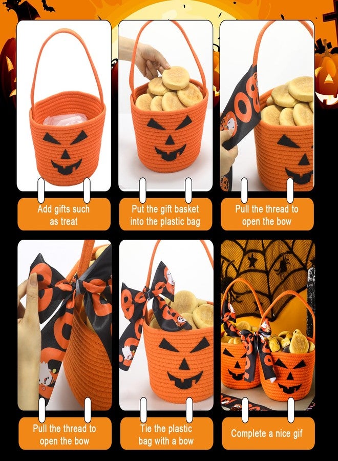 Leinuosen 5 Sets Halloween You've Been Booed Kit 5 Pumpkin Candy Buckets 5 Ghost Doorknob Hangers 5 Boo Cards, Envelopes, Ribbons We've Been Booed Spooky Ghost Gift for Neighbors Friends Coworkers - Image 5
