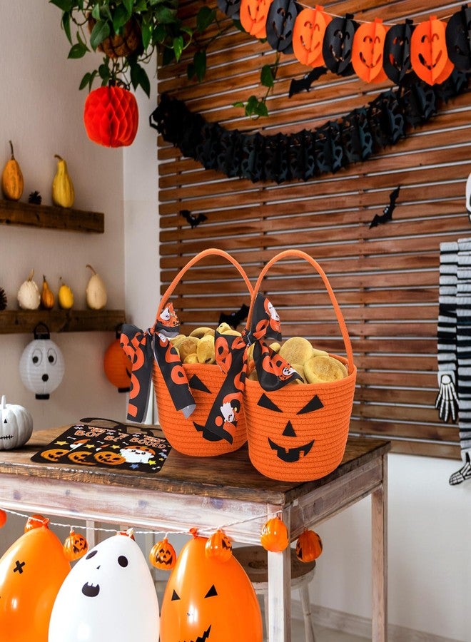 Leinuosen 5 Sets Halloween You've Been Booed Kit 5 Pumpkin Candy Buckets 5 Ghost Doorknob Hangers 5 Boo Cards, Envelopes, Ribbons We've Been Booed Spooky Ghost Gift for Neighbors Friends Coworkers - Image 3