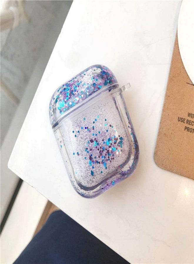 UnnFiko Bling Quicksand Case Compatible with AirPods 1/2, Cute Sparkle Liquid Protective Case, Funny Creative Hard Clear Airpods 1 & 2 Cover with Keychain (Purple Glitter) - Image 3
