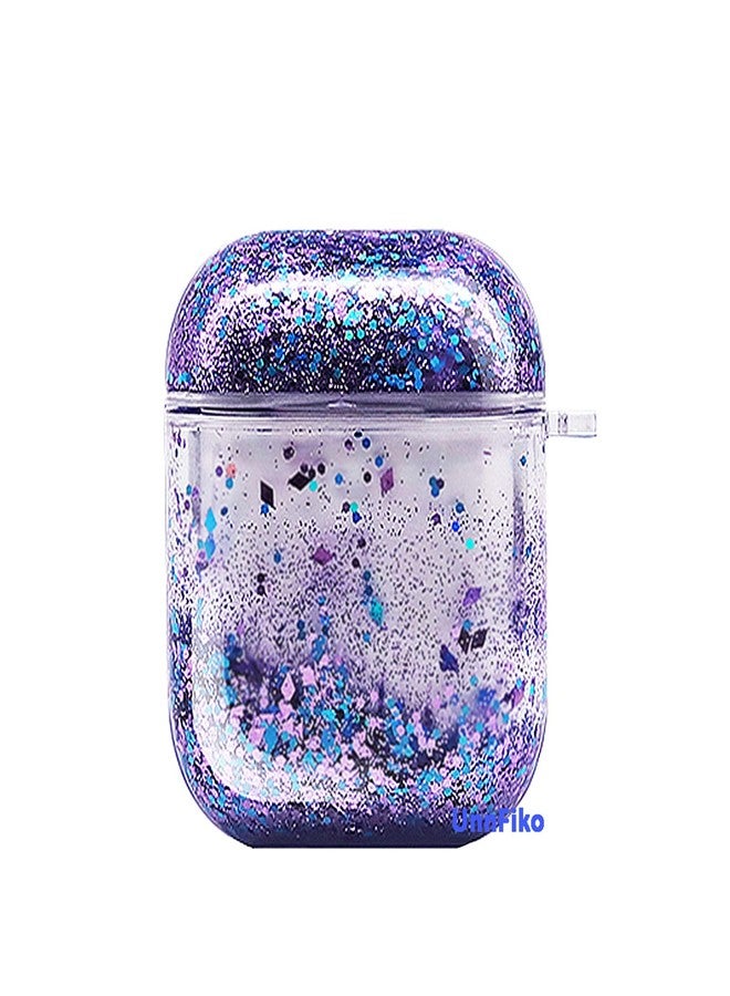 UnnFiko Bling Quicksand Case Compatible with AirPods 1/2, Cute Sparkle Liquid Protective Case, Funny Creative Hard Clear Airpods 1 & 2 Cover with Keychain (Purple Glitter) - Image 1