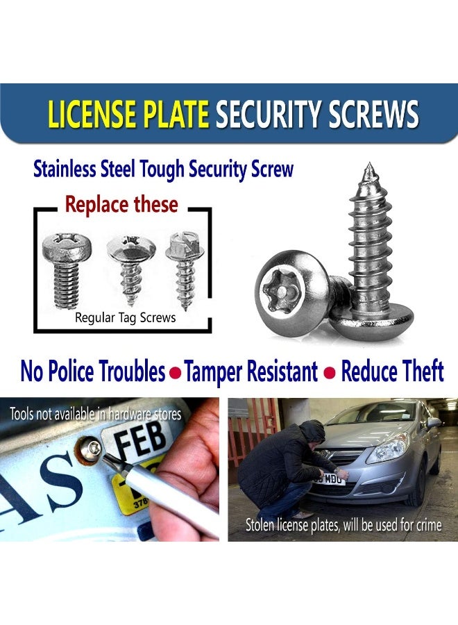 ZXFOOG Stainless Steel License Plate Screws- Rustproof Plate Screws for Fastening Front or Rear Plate Frame Holder Cover, License Plate Security Screw with Black Caps (Anti-Theft Self Tapping Screws) - Image 3