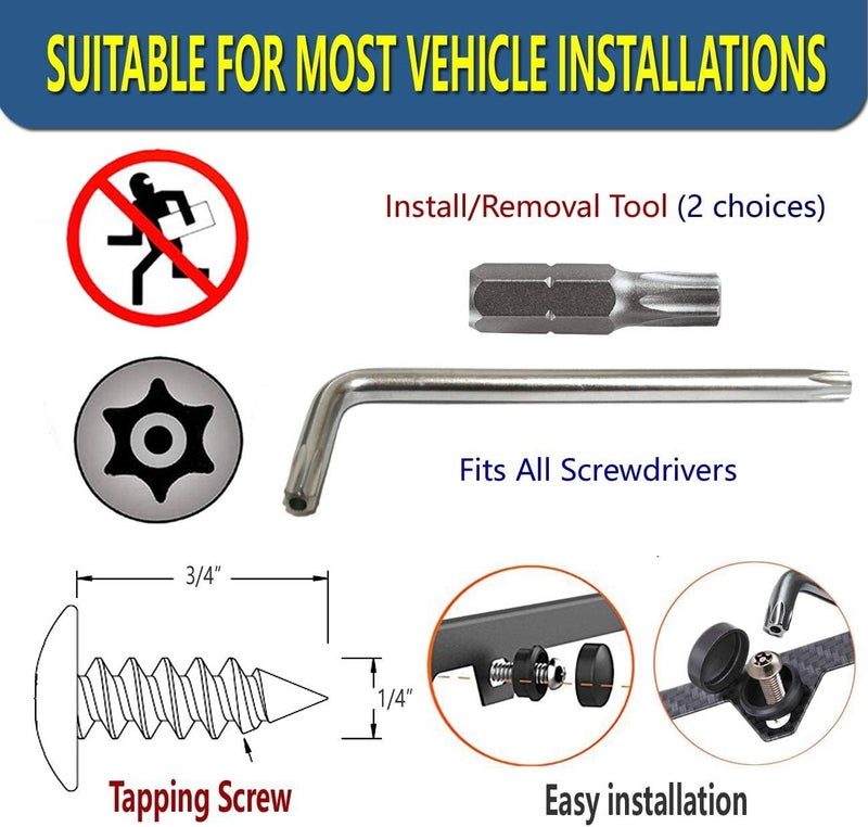 ZXFOOG Stainless Steel License Plate Screws- Rustproof Plate Screws for Fastening Front or Rear Plate Frame Holder Cover, License Plate Security Screw with Black Caps (Anti-Theft Self Tapping Screws) - Image 5